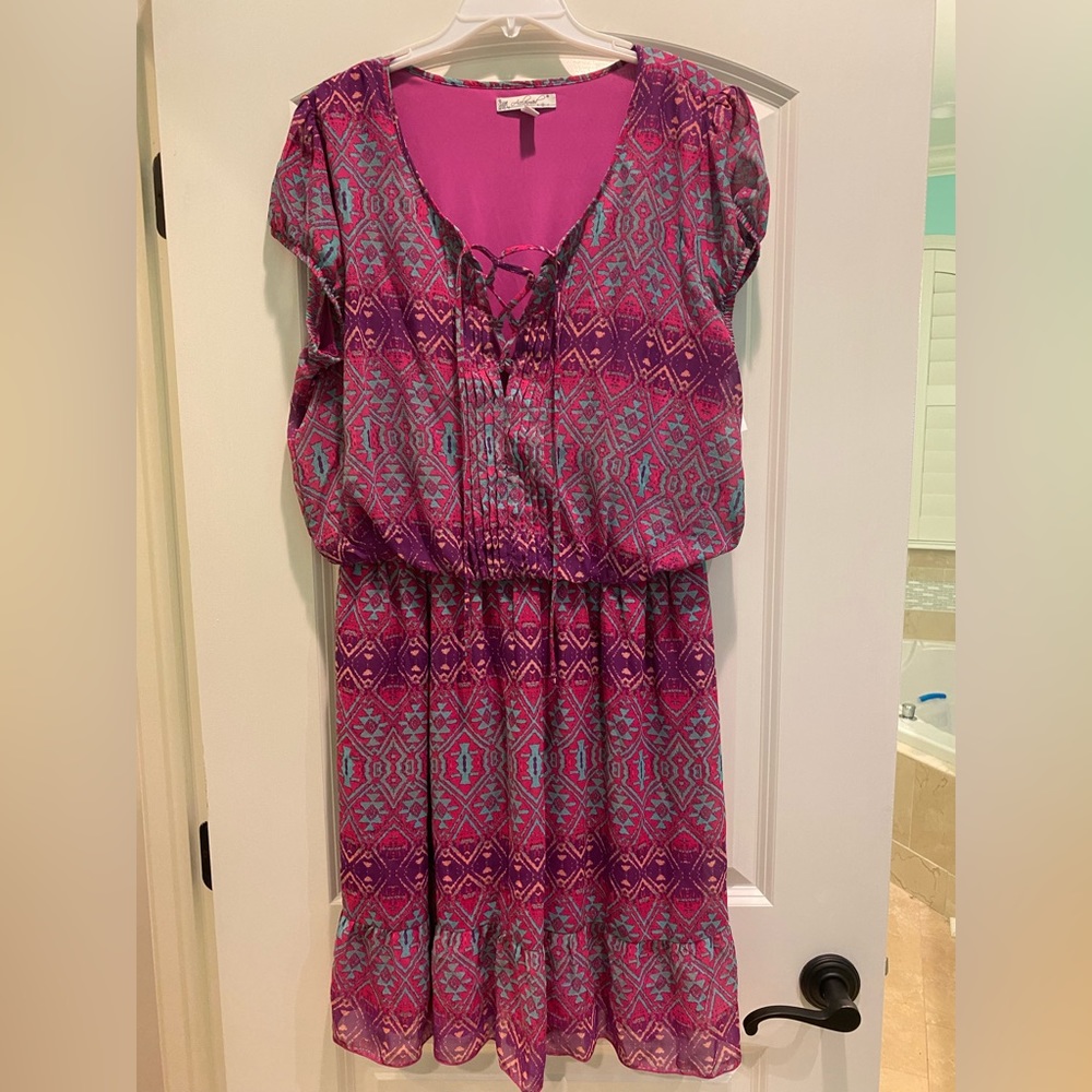 Acclaimed Short Sleeve Purple Mini Dress Size XL